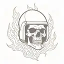 skull wearing helmet engulfed in flames with a halligan tattoo design idea