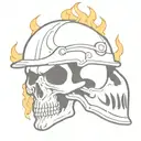 skull wearing helmet engulfed in flames with a halligan tattoo design idea