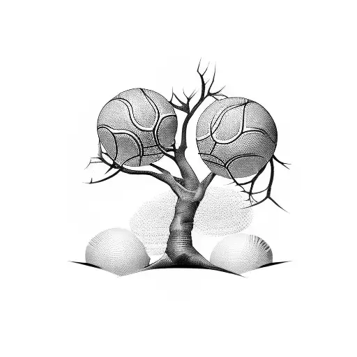 A traditional style design of a money tree with basketballs growing on the branches, embodying the idea of prosperity and passion for the sport tattoo design idea