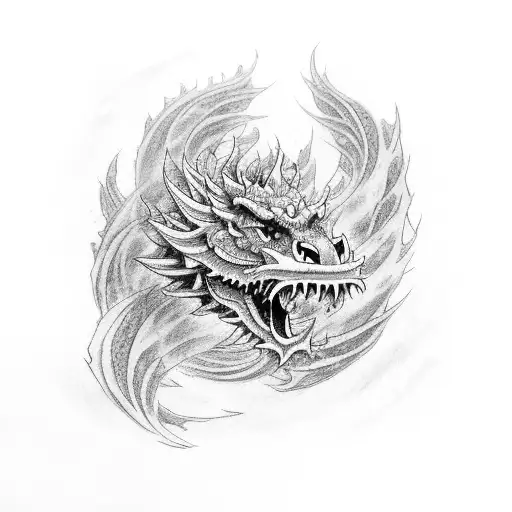 Toori gate Japanese dragon Clouds Red flowers  tattoo design idea