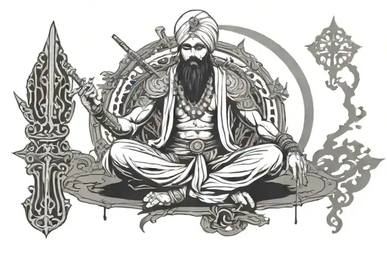 sikh warrior meditating  tattoo design idea