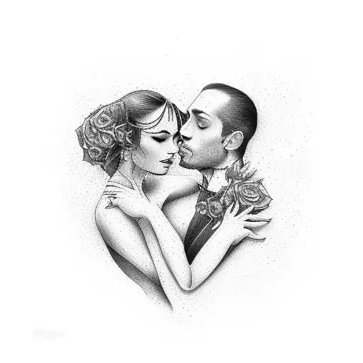An elegant tango couple in a passionate embrace tattoo design idea