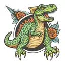 dinosaur with adoption symbol incorporated tattoo design idea