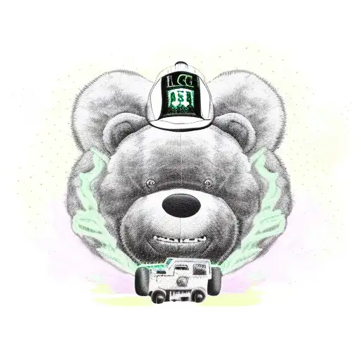 Black and Green Monster Truck with a Teddy Bear riding it tattoo design idea