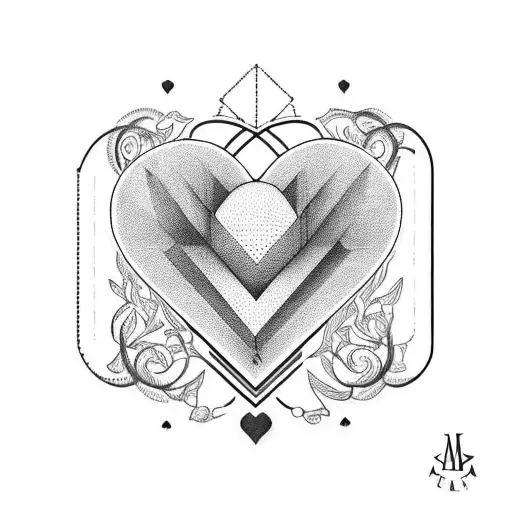 A geometric design featuring Martina and Francisco's initials forming a heart tattoo design idea