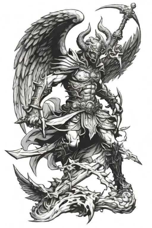 destroyer angel in battle tattoo design idea
