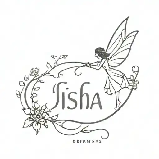 fairy at the top of name isha name tatoo tattoo design idea