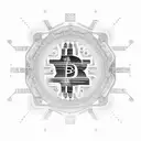 An intricate design featuring a golden Bitcoin coin surrounded by binary code patterns and a QR code linking to a digital wallet, along with a quote about the power of decentralized currency tattoo design idea