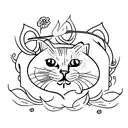fat cat smelling flowers tattoo design idea
