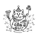 fat cat smelling flowers tattoo design idea