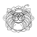 fat cat smelling flowers tattoo design idea