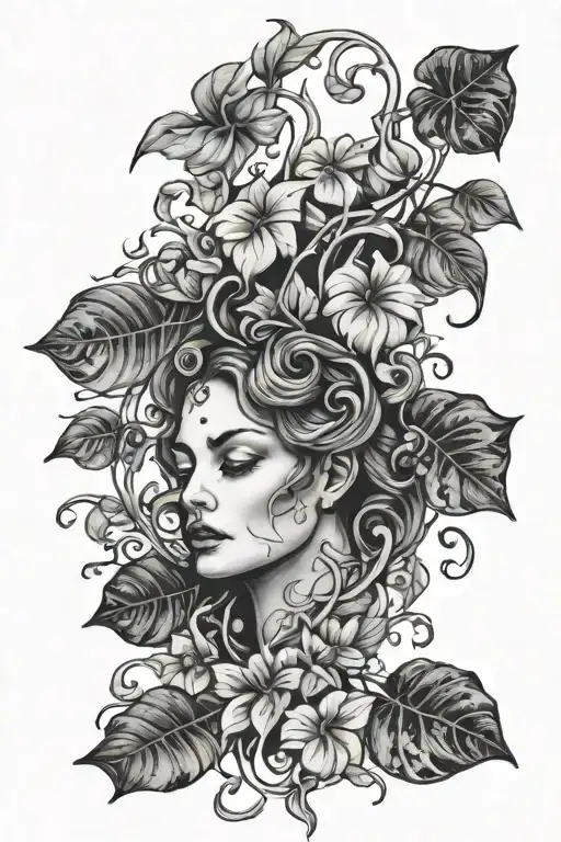 queen marble pothos vines tattoo design idea