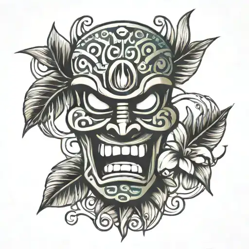 tiki mask sticking out tounge tattoo design idea