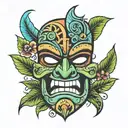 tiki mask sticking out tounge tattoo design idea