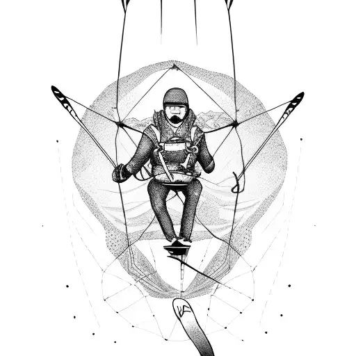man paragliding with skis tattoo design idea