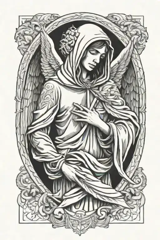 Angel with hood holding a crucifx tattoo design idea