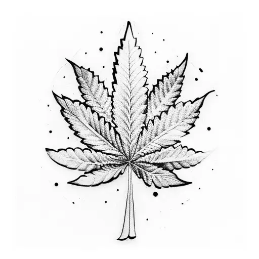 A psychedelic blackwork tattoo of a cannabis leaf surrounded by intricate patterns and symbols tattoo design idea