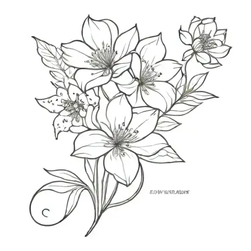 May, february and june birth flower bouquet tied tattoo design idea