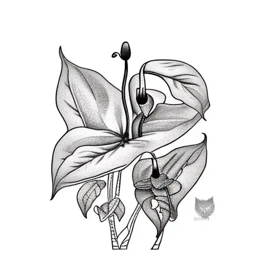 Black and white anthurium clarinervium tattoo with fine line work and minimal shading  tattoo design idea