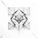 a square, diamond, and pentagon connected tattoo design idea