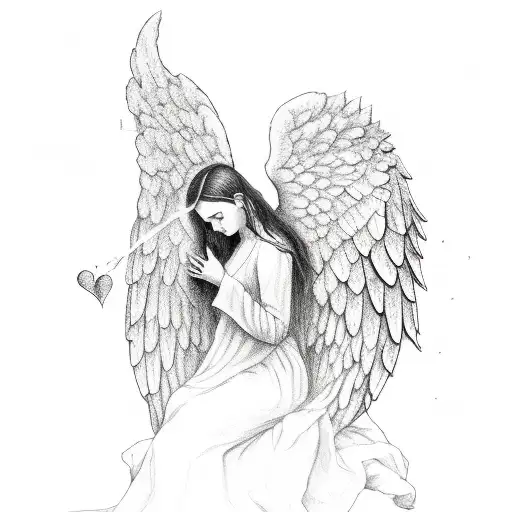 angel holding a broken heart tattoo design idea