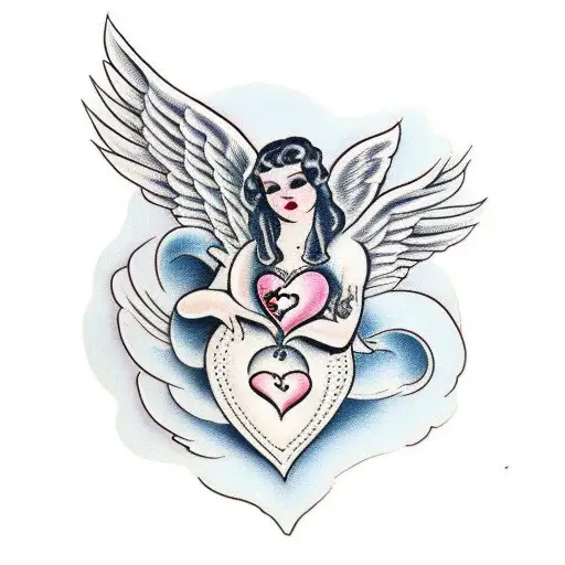angel holding broken heart tattoo design idea