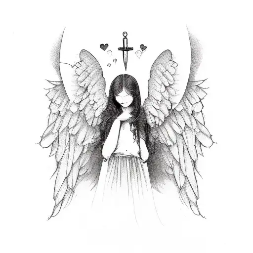 angel with broken heart tattoo design idea