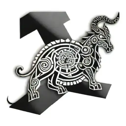 aztec geometric capricorn tattoo design idea