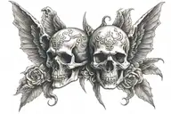 good and evil, angles and skulls representing dark periods tattoo design idea