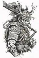 Samurai with oni mask tattoo design idea