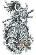 Samurai with oni mask tattoo design idea