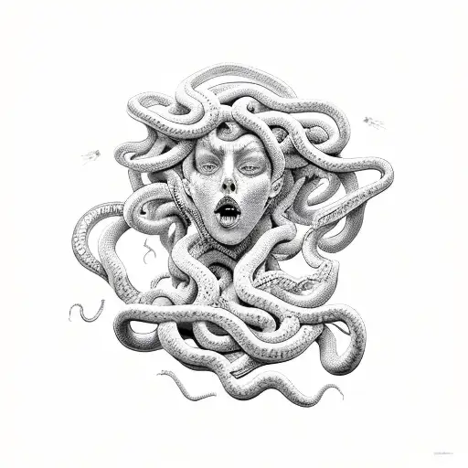 blind medusa snakes choking her  tattoo design idea