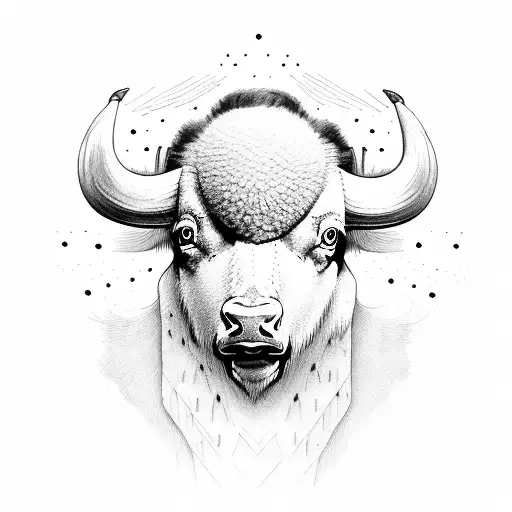 Buffalo with an ibis landing on its head tattoo design idea