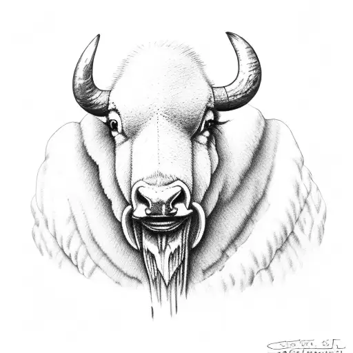 Buffalo with an ibis on its head tattoo design idea