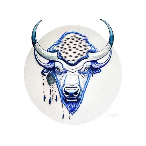Buffalo with an ibis landing on its head tattoo design idea