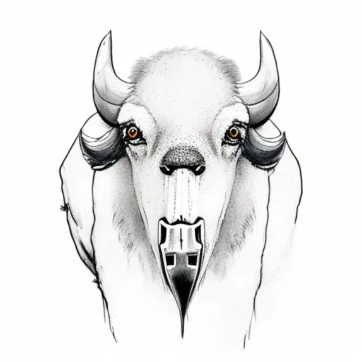 Buffalo with an ibis bird landing on its head tattoo design idea