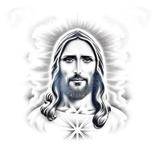 jesus heart witj clouds tattoo design idea