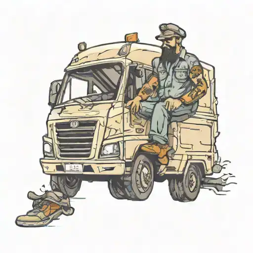 euro truck driver navigating tattoo design idea
