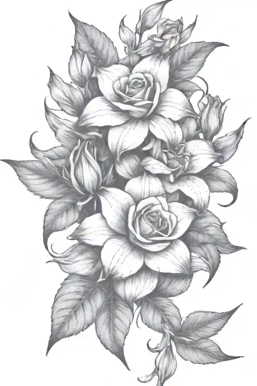blooming red roses and lilys tattoo design idea