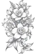 gladiolous flowers grouped with daffodil and red rose  tattoo design idea