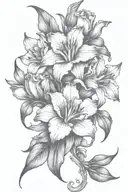 gladiolous flowers grouped with daffodil and red rose  tattoo design idea