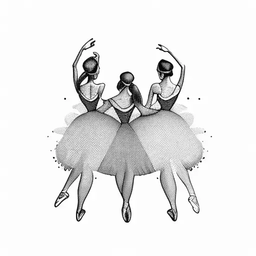 10 ballerinas holding hands in a line  tattoo design idea