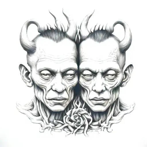 siamese twin head monster  tattoo design idea