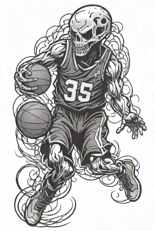 ghost face playing basketball tattoo design idea