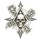 the cross, the masonic compass, baphomet skull, all seeing eye, the aum,  tattoo design idea