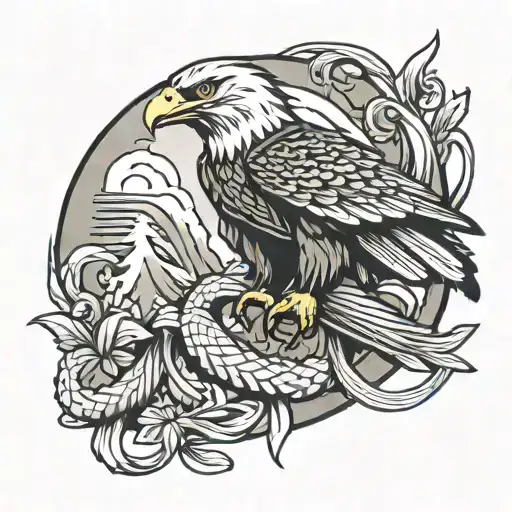 eagle soaring carrying snake wrapped tattoo design idea