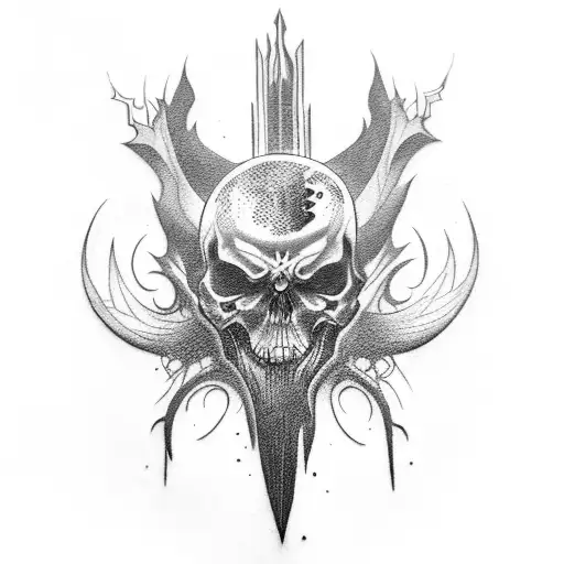 creepy dark long weapon tattoo design idea