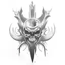 creepy dark long weapon tattoo design idea