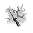 creepy dark long weapon tattoo design idea