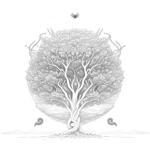 world tree with serpent tattoo design idea